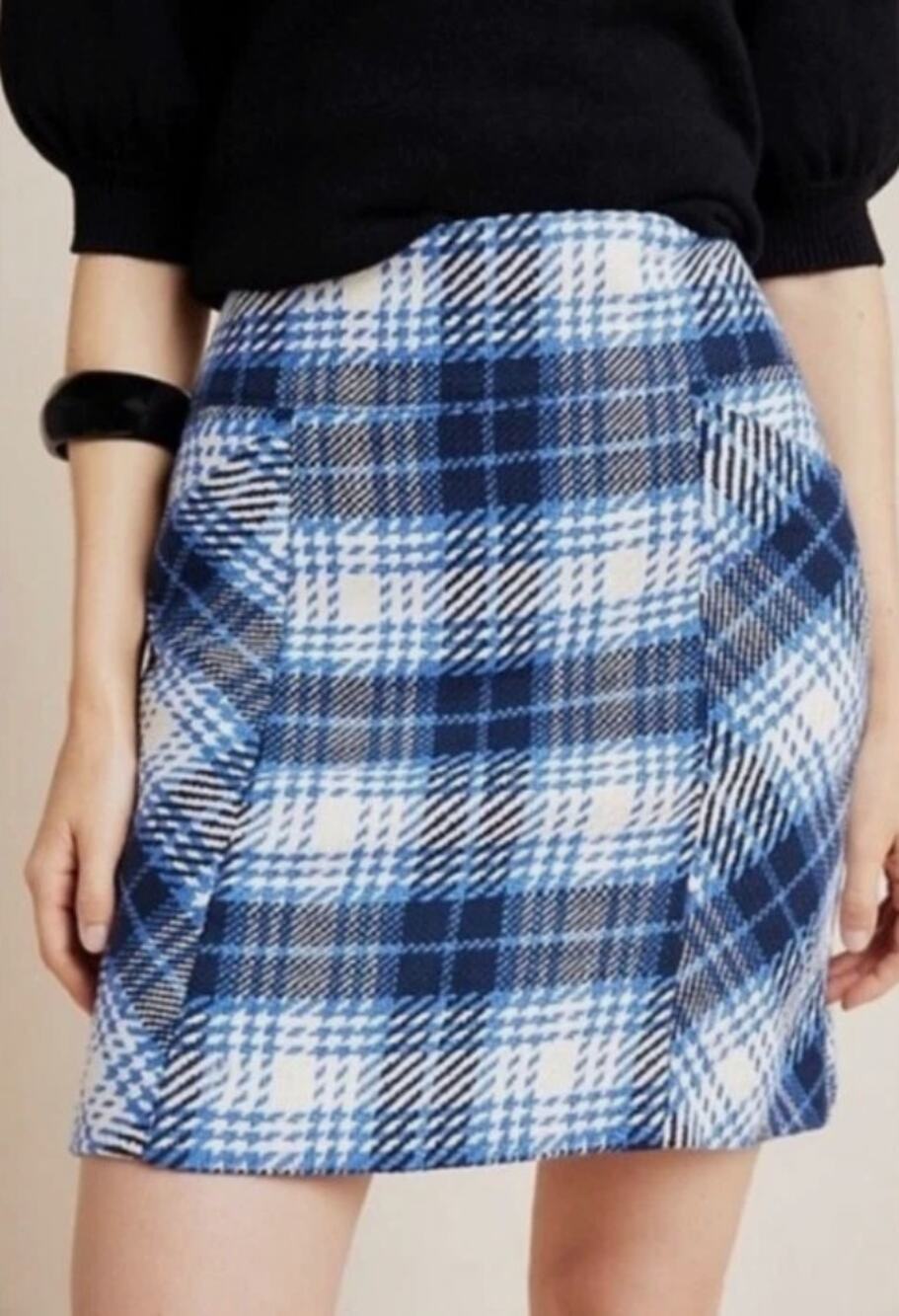 Anthropologie Maeve Blue Plaid Mini Skirt Size 8 Preppy